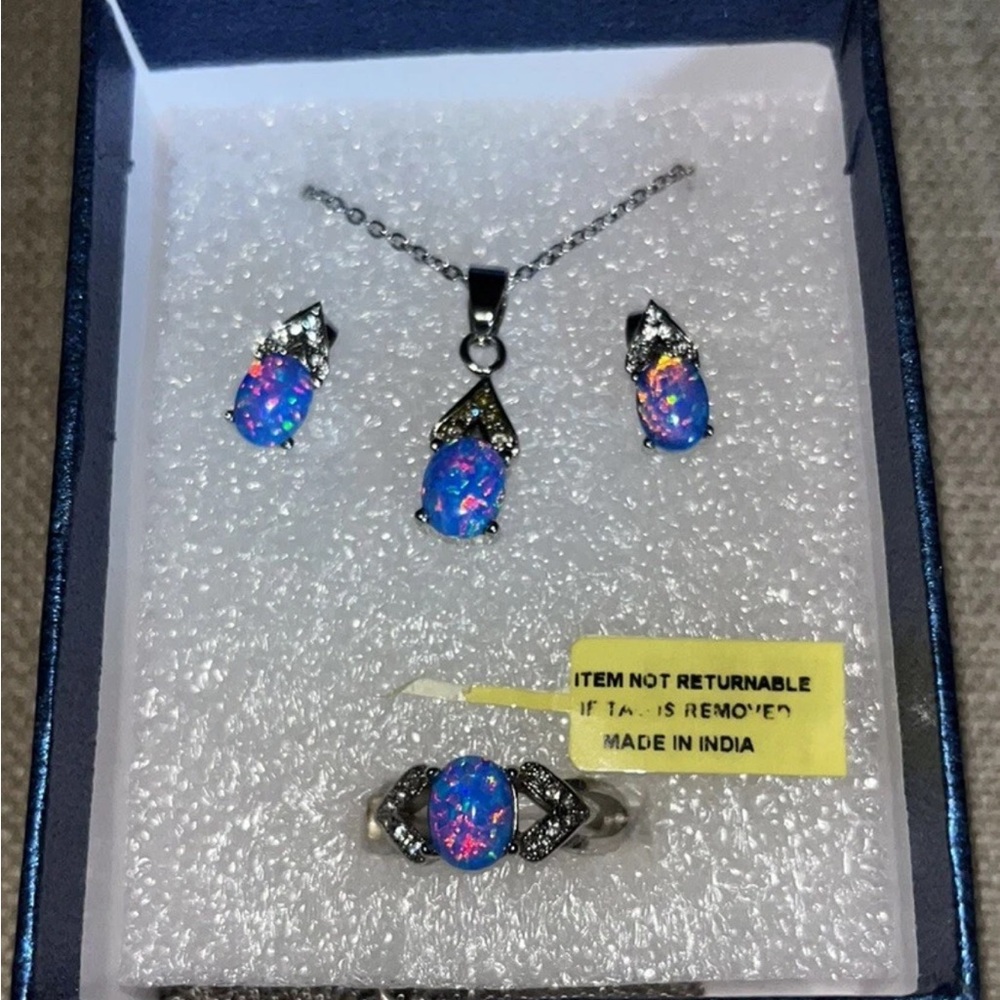 Opal Jewelry Set with Silver Accents